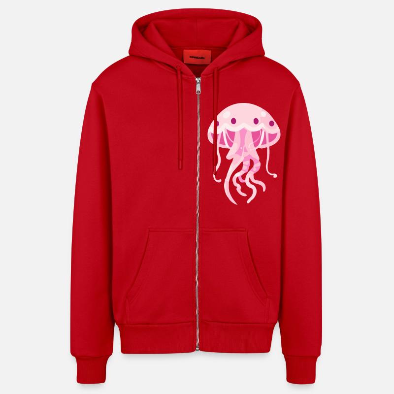 Méduse rose - Veste à capuche bio décontractée fabriquée en UE - rouge