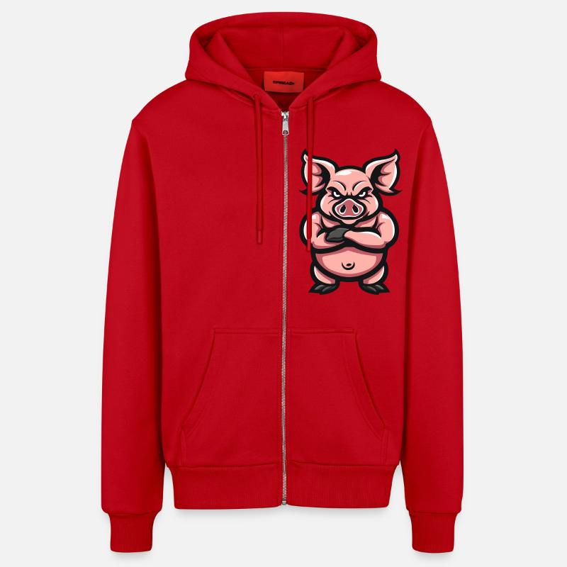 Cochon - Veste à capuche bio décontractée fabriquée en UE - rouge