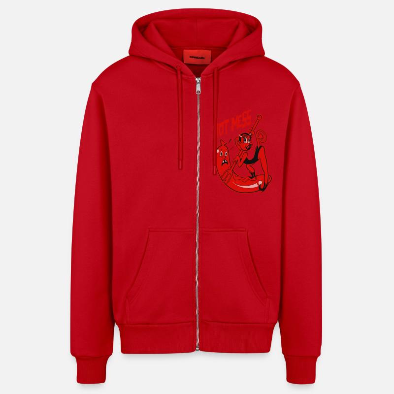 Hot Mess Cartoon Pinup - Veste à capuche bio décontractée fabriquée en UE - rouge