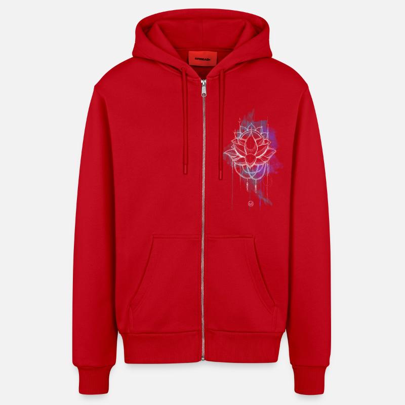 mandala solstice d'été - Veste à capuche bio décontractée fabriquée en UE - rouge