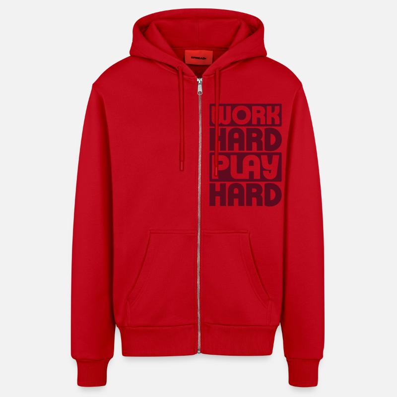 Work Hard Play Hard - Organic Relaxed Kapuzenjacke Made in EU - Rot