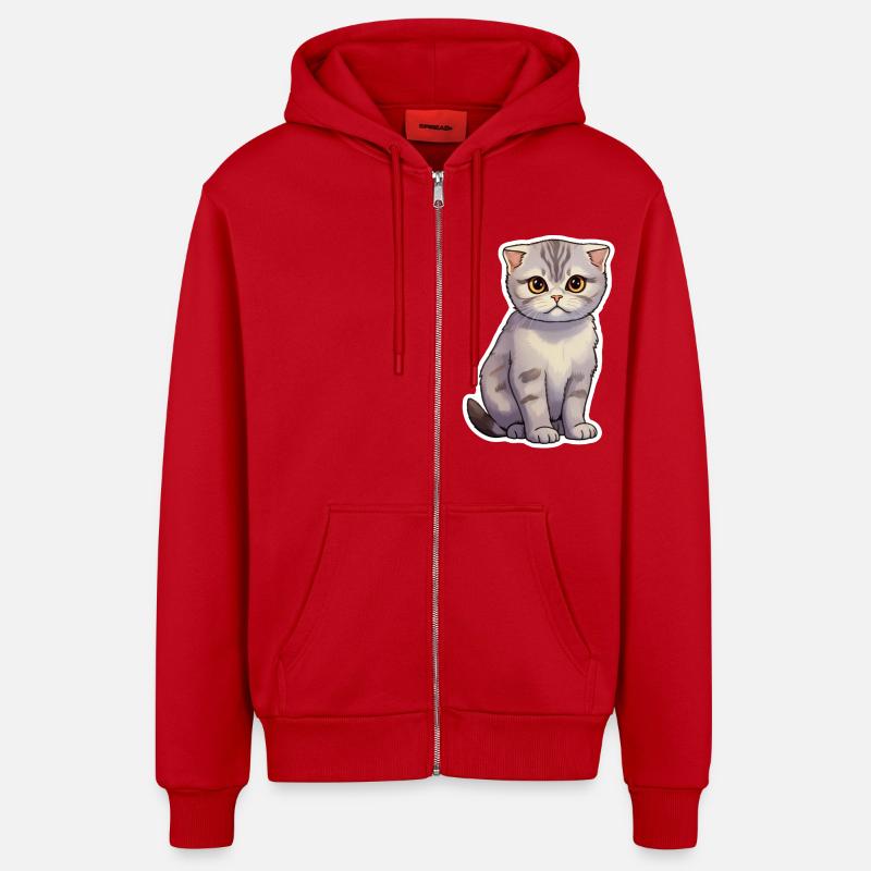 Scottish Fold Cat Cute - Organic Relaxed Hooded Jacket Made in EU - red