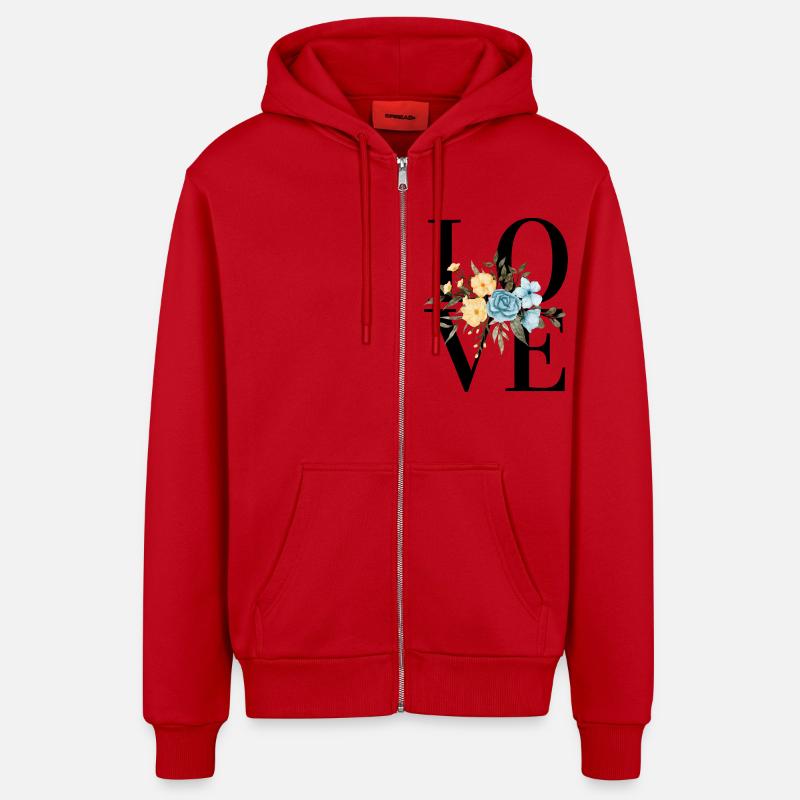 Fleurs d’amour - Veste à capuche bio décontractée fabriquée en UE - rouge