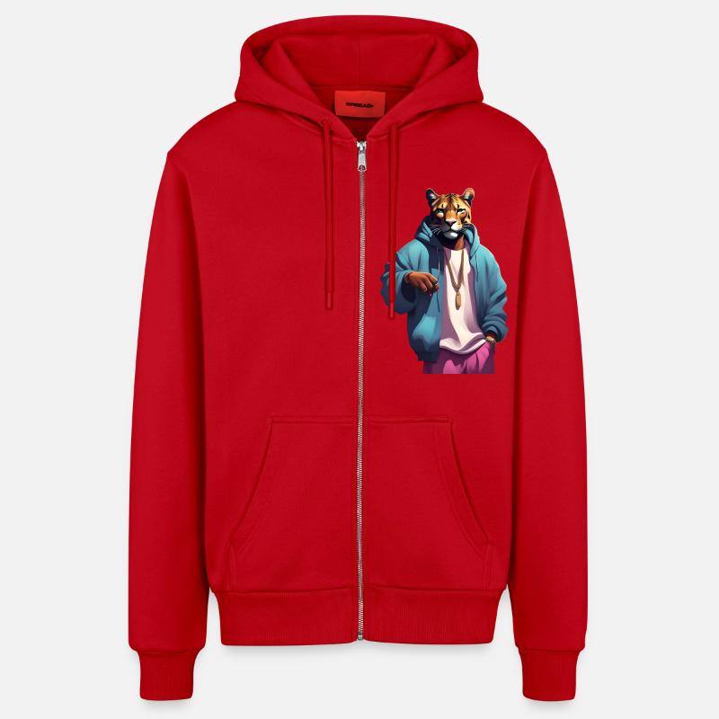 Tigre Hip Hop - Veste à capuche bio décontractée fabriquée en UE - rouge