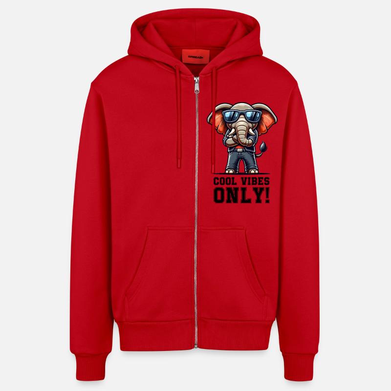 Éléphant Bande Dessinée Cool - Veste à capuche bio décontractée fabriquée en UE - rouge