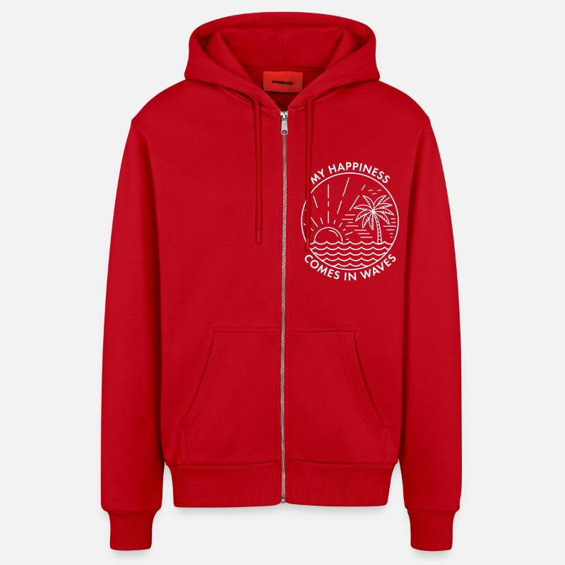 Mon bonheur vient par vagues - Veste à capuche bio décontractée fabriquée en UE - rouge