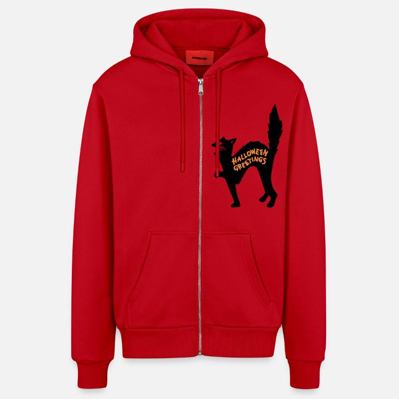 chat d'halloween - Veste à capuche bio décontractée fabriquée en UE - rouge
