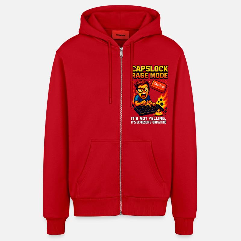 Capslock Rage Mode - Organic Relaxed Hooded Jacket Made in EU - red