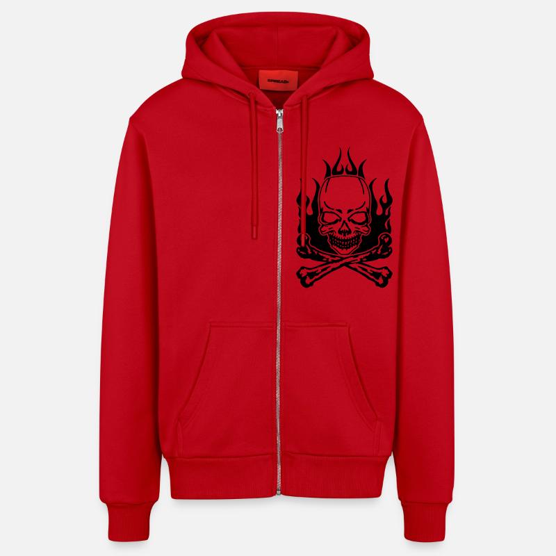 Burning Skull - Veste à capuche bio décontractée fabriquée en UE - rouge