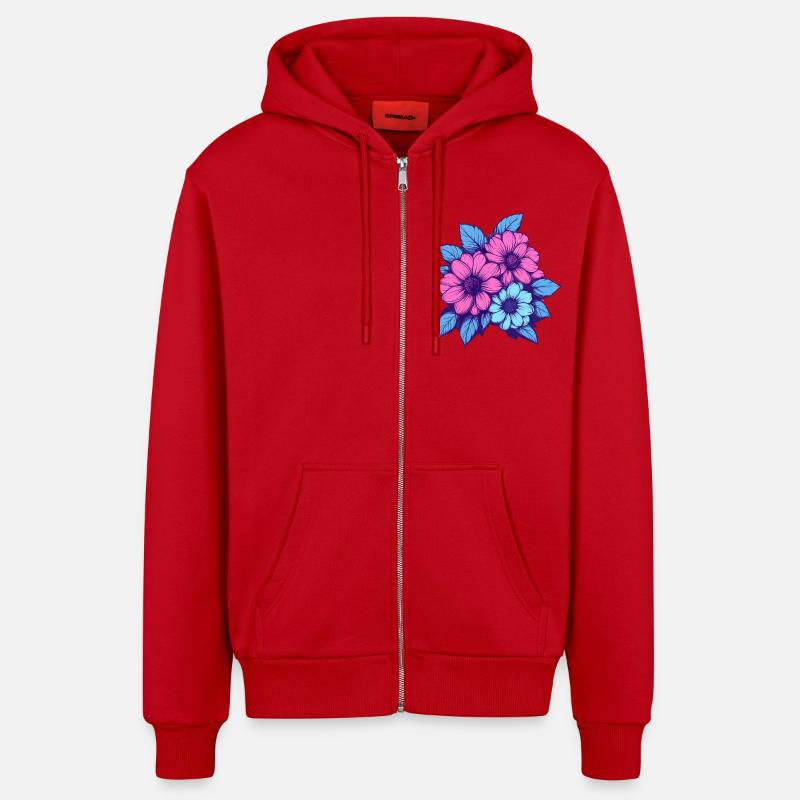Trio de fleurs néon - Veste à capuche bio décontractée fabriquée en UE - rouge
