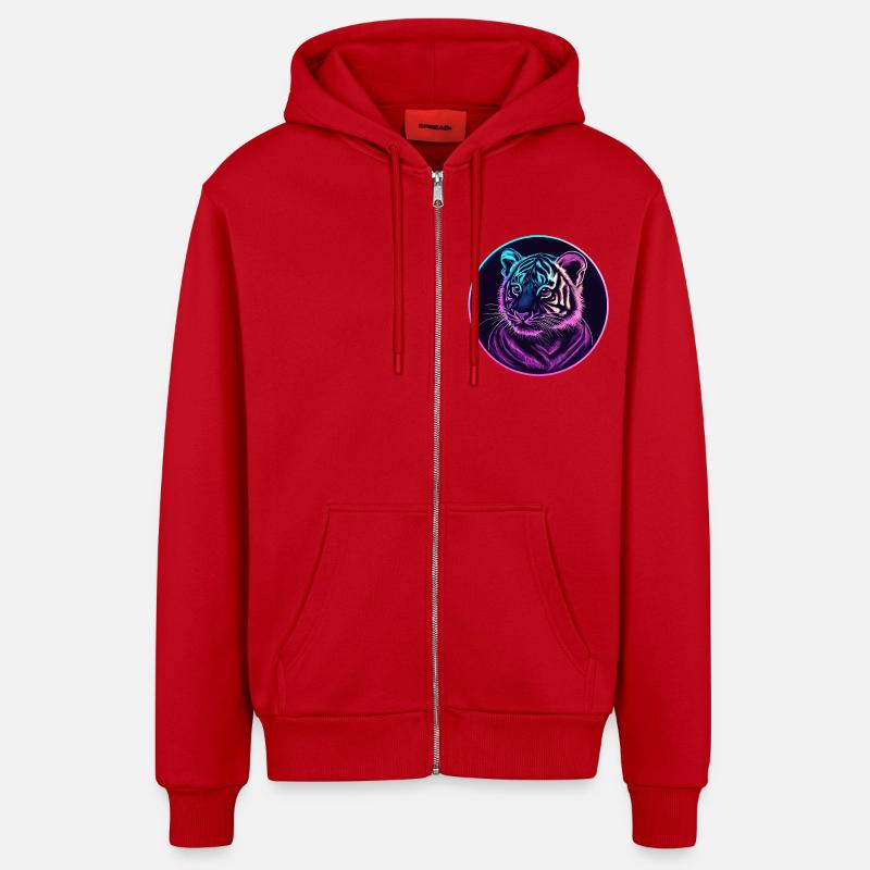Néon Tiger Gaze - Veste à capuche bio décontractée fabriquée en UE - rouge
