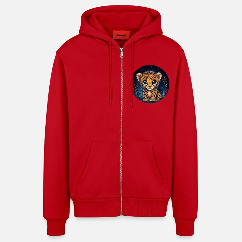 Bébé guépard la nuit - Veste à capuche bio décontractée fabriquée en UE - rouge