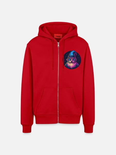 Space Dwarf Retro Look - Organic Relaxed Hooded Jacket Made in EU - red