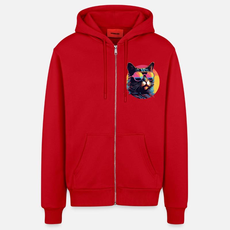 Coole Katze mit Sonnenbrille - Organic Relaxed Kapuzenjacke Made in EU - Rot