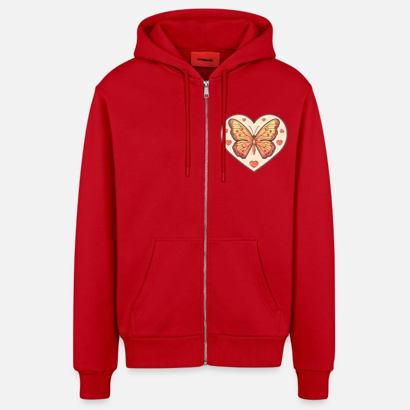 Coeur Papillon avec Amour - Veste à capuche bio décontractée fabriquée en UE - rouge