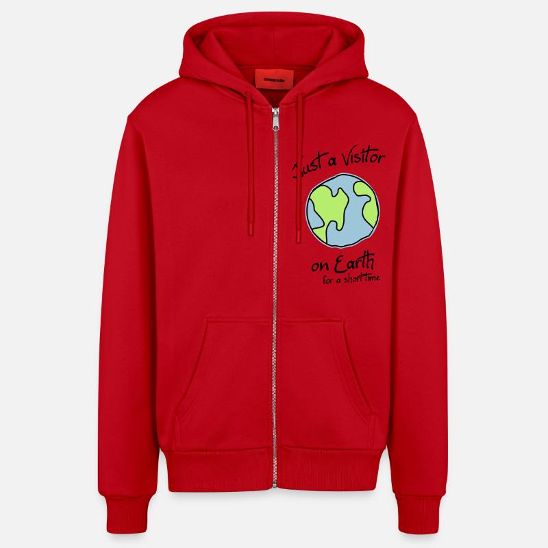 Visitor on Earth - Organic Relaxed Hooded Jacket Made in EU - red