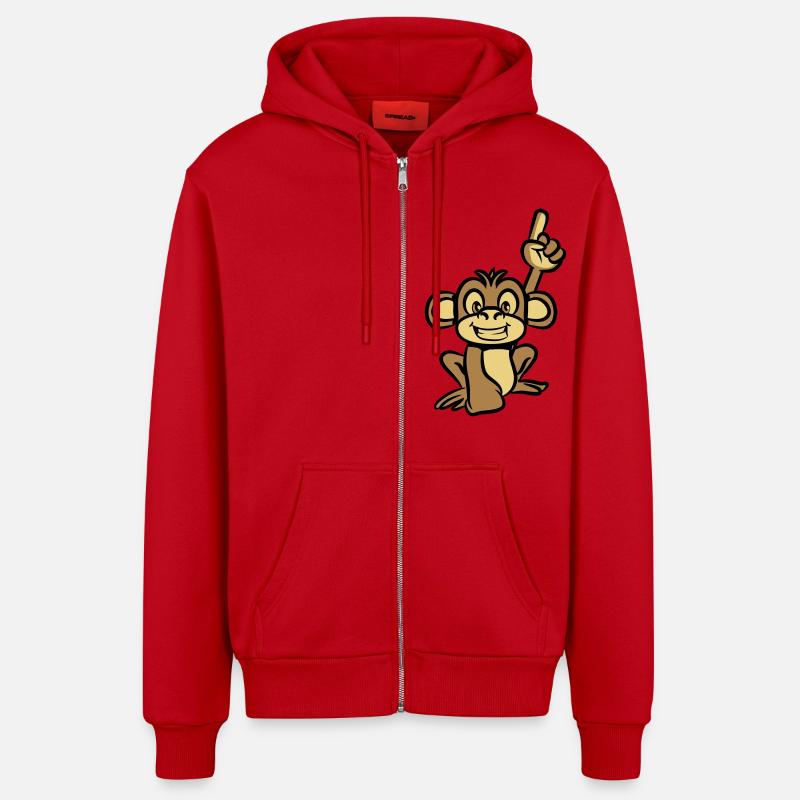 monkey funny forefinger - Organic Relaxed Hooded Jacket Made in EU - red