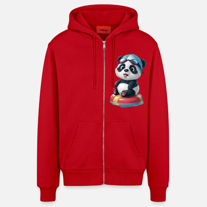 L’aventure de natation de Panda ! - Veste à capuche bio décontractée fabriquée en UE - rouge
