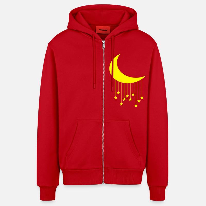 Lune et étoiles - Veste à capuche bio décontractée fabriquée en UE - rouge
