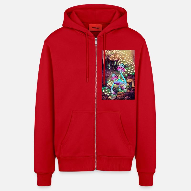 Œuvre d’art Magic Mushroom Landscape - Veste à capuche bio décontractée fabriquée en UE - rouge
