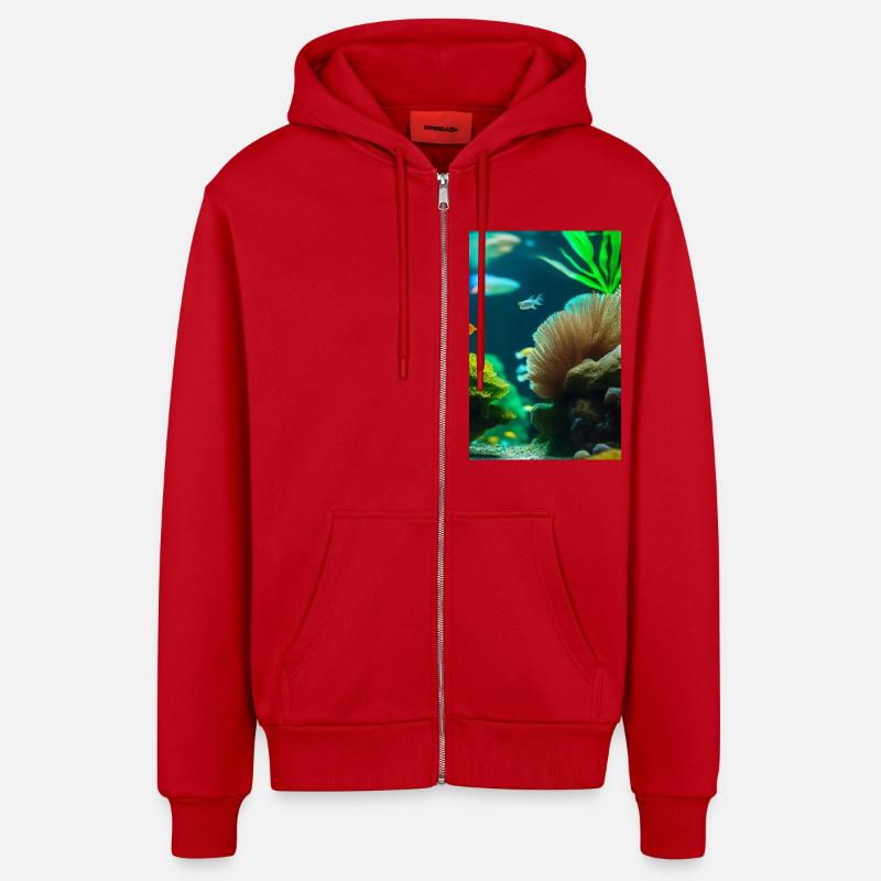 Poissons, Aquarium - Veste à capuche bio décontractée fabriquée en UE - rouge