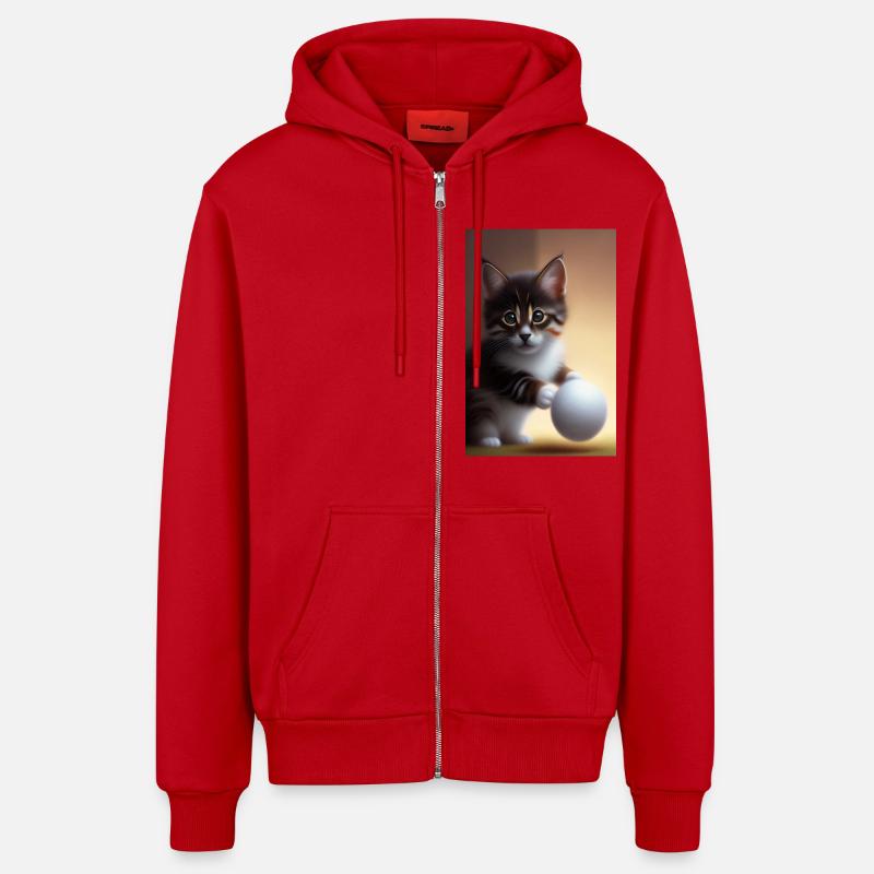 Bébé chat - Veste à capuche bio décontractée fabriquée en UE - rouge