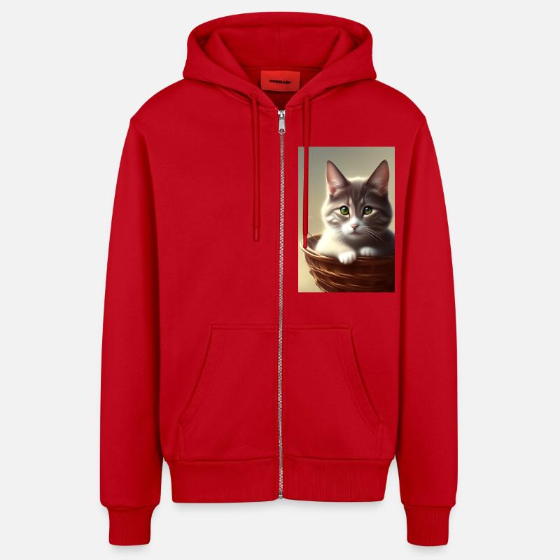 Mignon bébé chat - Veste à capuche bio décontractée fabriquée en UE - rouge