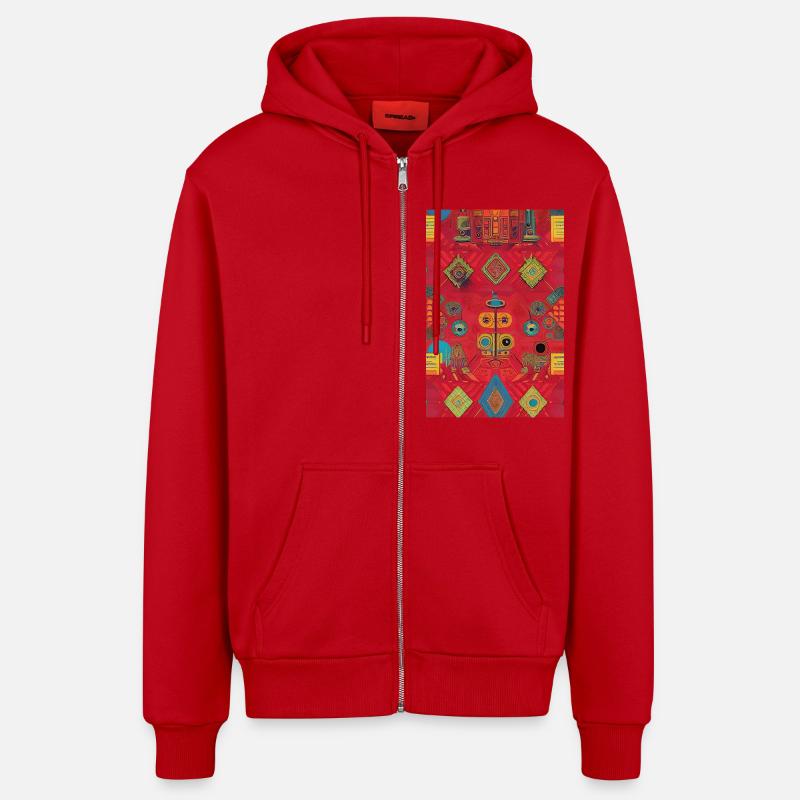 Modèle rétro - Veste à capuche bio décontractée fabriquée en UE - rouge