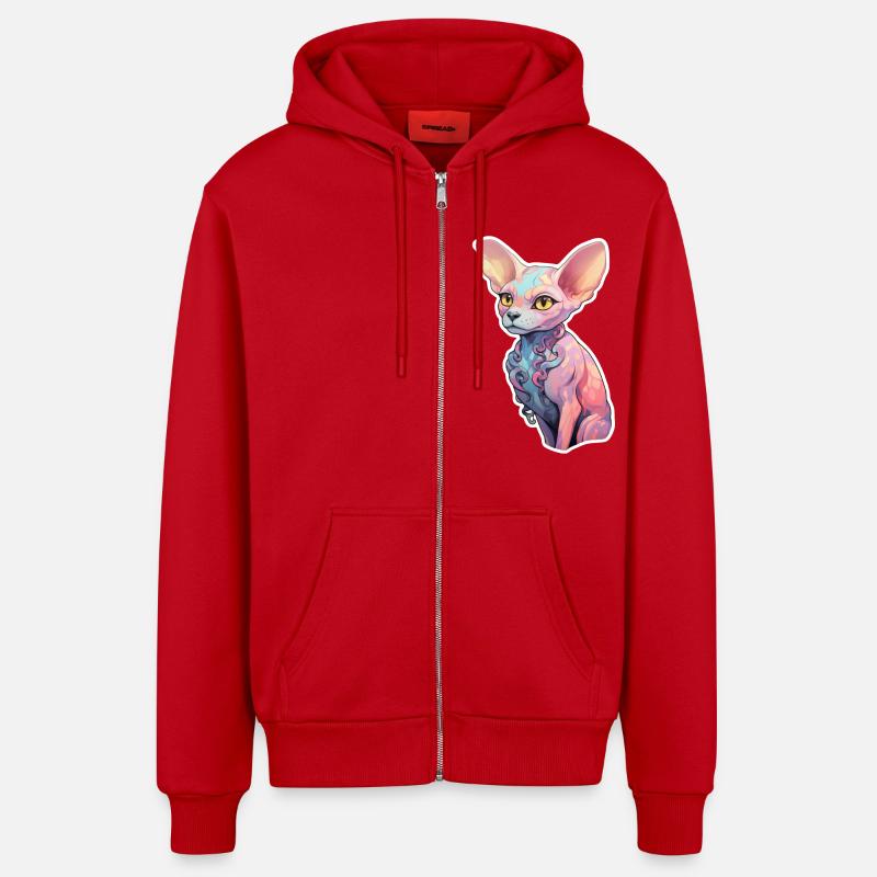 Chat Sphinx - Veste à capuche bio décontractée fabriquée en UE - rouge