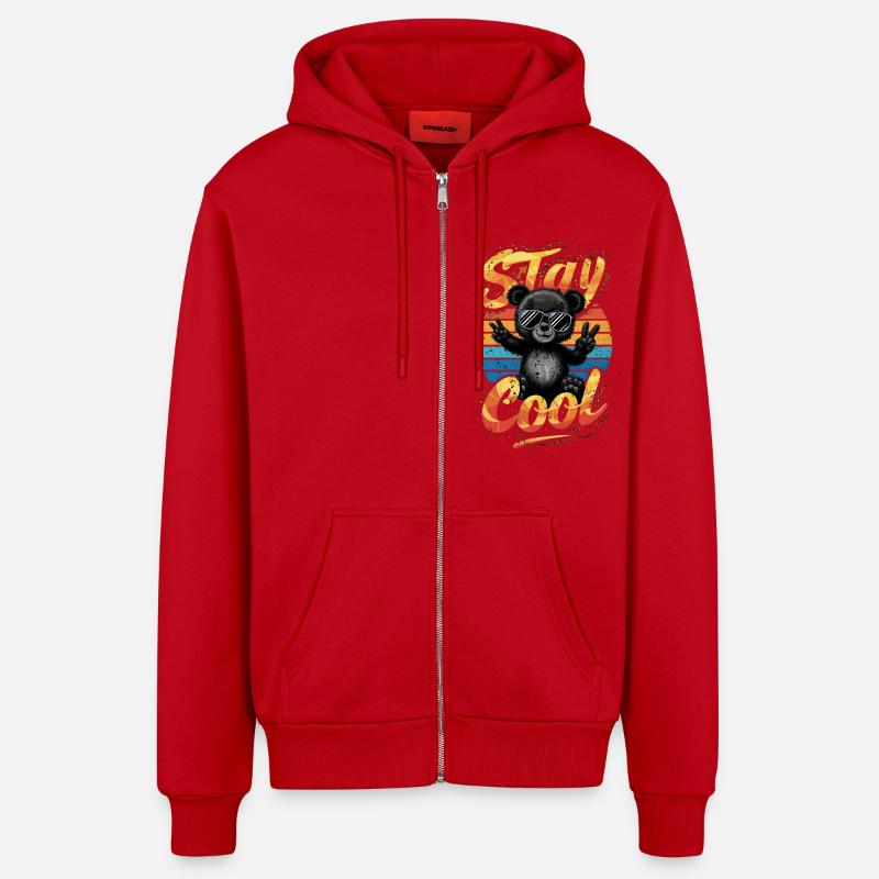 stay cool - ourson rigolo - ours - Veste à capuche bio décontractée fabriquée en UE - rouge