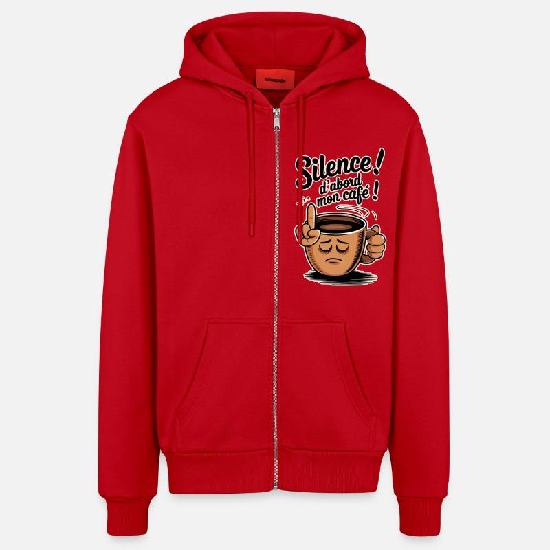 silence! D'abord mon café - Veste à capuche bio décontractée fabriquée en UE - rouge