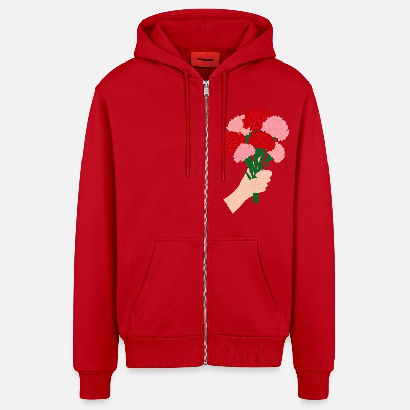 Pour vous- Fleur d’œillet rouge3 - Veste à capuche bio décontractée fabriquée en UE - rouge