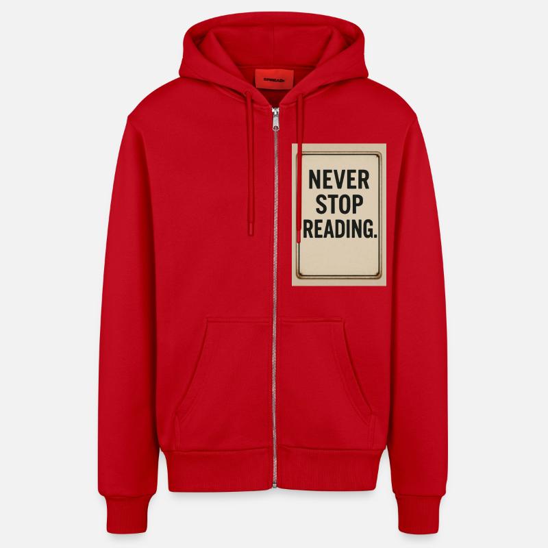 Never stop reading - Organic Relaxed Hooded Jacket Made in EU - red