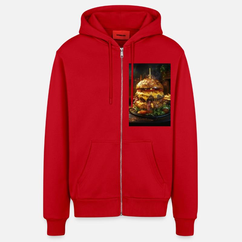 Epic Bacon Cheese Burger Stack - Veste à capuche bio décontractée fabriquée en UE - rouge