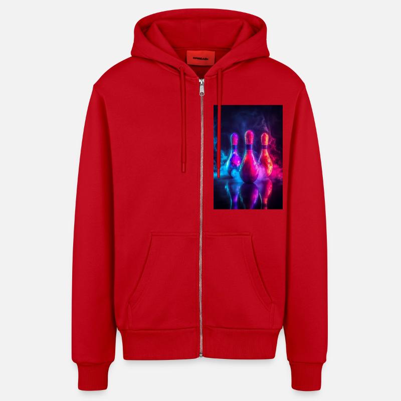 Quilles de bowling Neon Glow - Veste à capuche bio décontractée fabriquée en UE - rouge