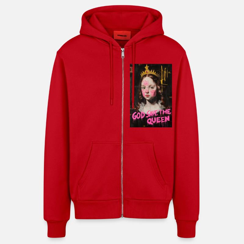 God Save the Queen - Veste à capuche bio décontractée fabriquée en UE - rouge