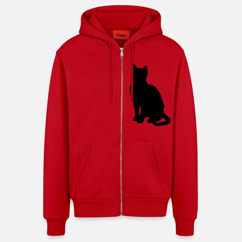 Vector Cat Silhouette - Veste à capuche bio décontractée fabriquée en UE - rouge