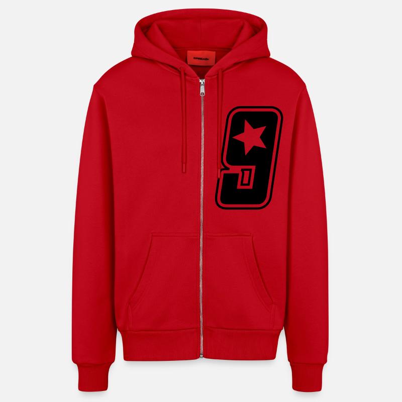 Squad n ° 9 - Veste à capuche bio décontractée fabriquée en UE - rouge