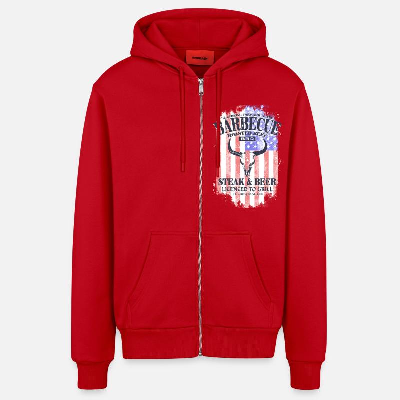 Barbecue - BBQ - USA Buffalo - Veste à capuche bio décontractée fabriquée en UE - rouge