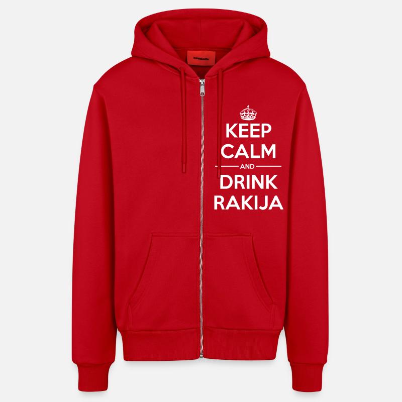 Drinks Keep calm Rakija - Organic Relaxed Hooded Jacket Made in EU - red
