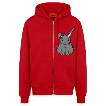Fat Bunny Sitting Overweight Fat Hungry Funny - Organic Relaxed Hooded Jacket Made in EU - red - Front