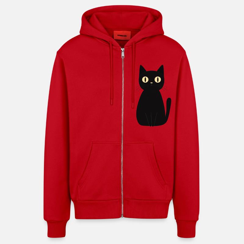 mignon chat noir - Veste à capuche bio décontractée fabriquée en UE - rouge