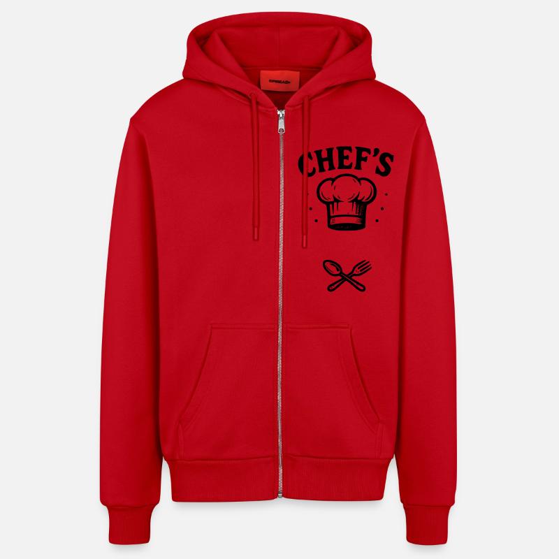 Chef et ton PRENOM - 2 - Veste à capuche bio décontractée fabriquée en UE - rouge