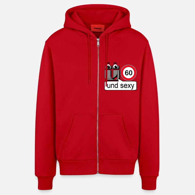 60e anniversaire, et sexy - Veste à capuche bio décontractée fabriquée en UE - rouge