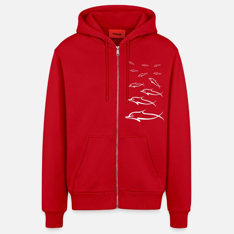 Dolphins group white - Veste à capuche bio décontractée fabriquée en UE - rouge