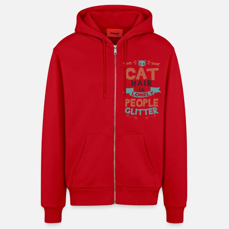 cat hair is gliter - Veste à capuche bio décontractée fabriquée en UE - rouge