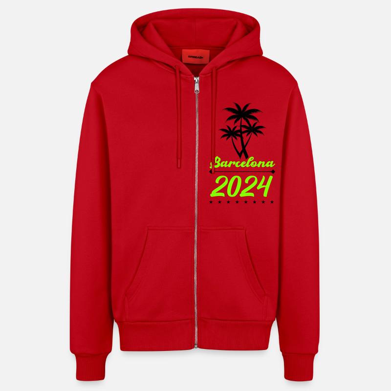 Barcelone 2024 - Veste à capuche bio décontractée fabriquée en UE - rouge