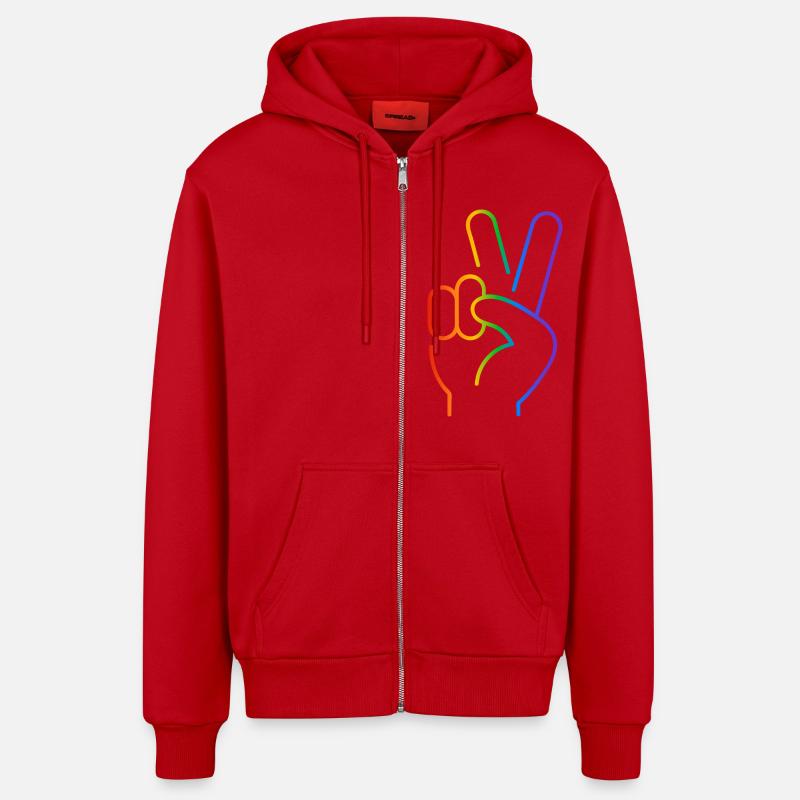 Peace-Zeichen 2 Finger Regenbogen - Organic Relaxed Kapuzenjacke Made in EU - Rot