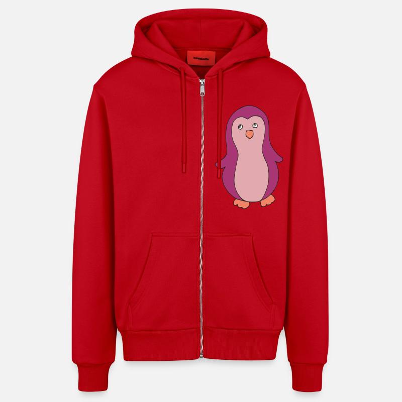 Pingouin Rose - Veste à capuche bio décontractée fabriquée en UE - rouge