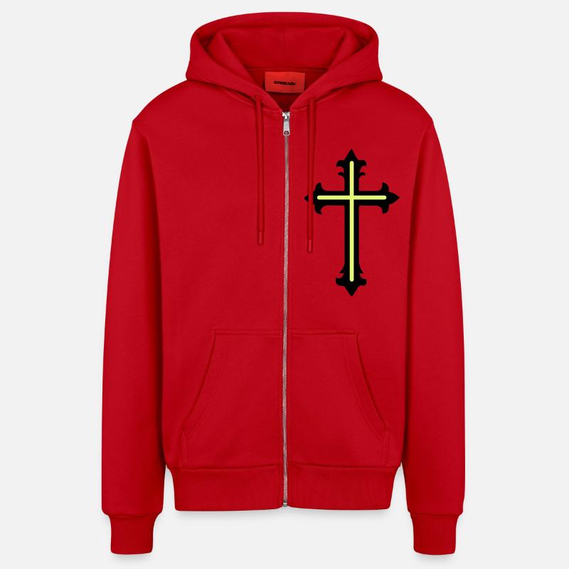 Symbole de croix Ligne - Veste à capuche bio décontractée fabriquée en UE - rouge